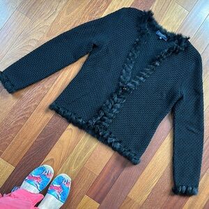 Jones New York Black Sweater with Angora Fur Trim